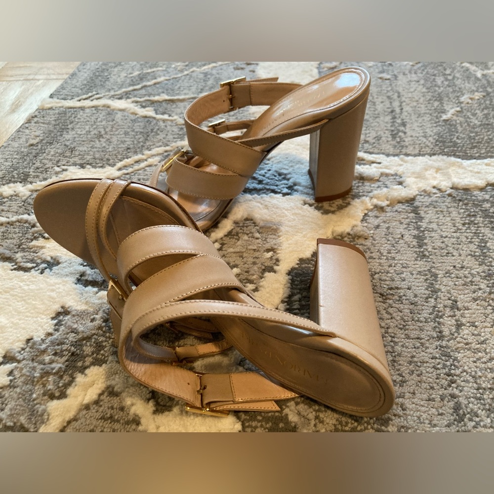 NWT Marion Parke designer sandal scrappy block slip on beige nude size 37 US 7